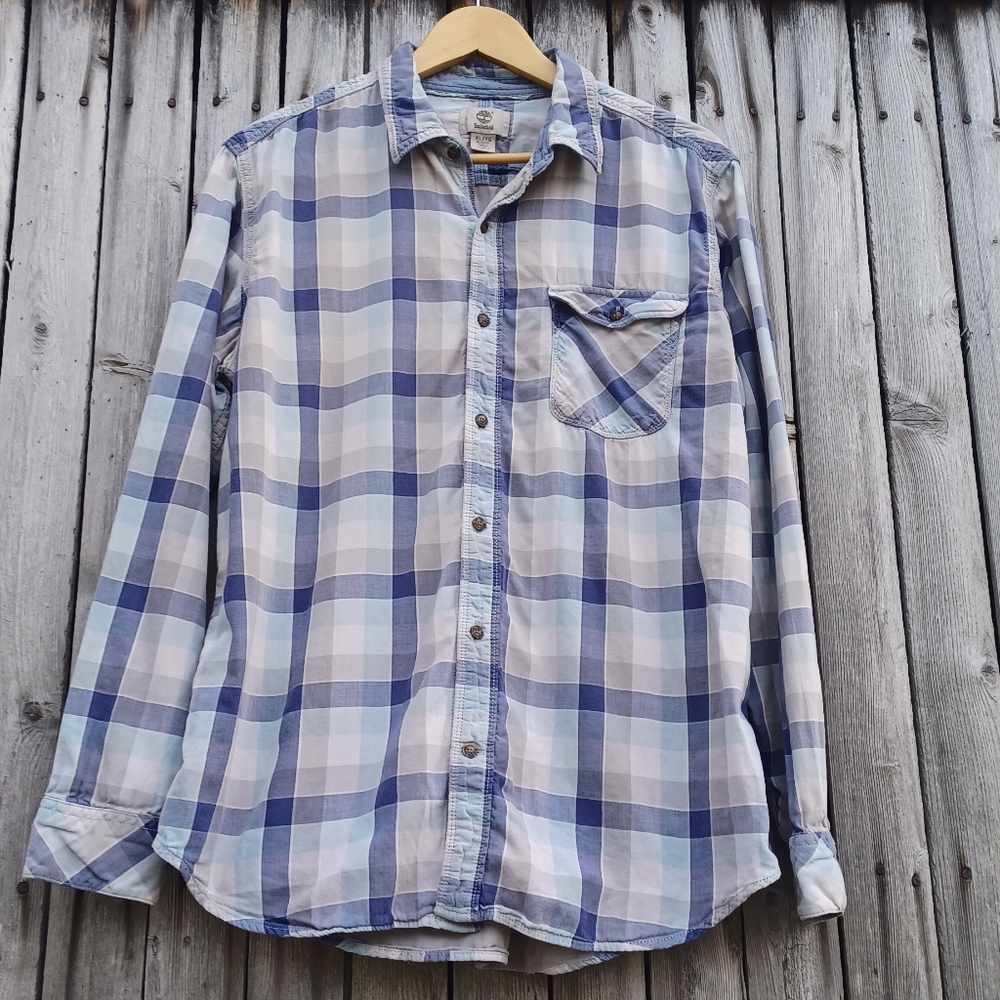 Timberland mens soft blue plaid button down shirt Mens size XL